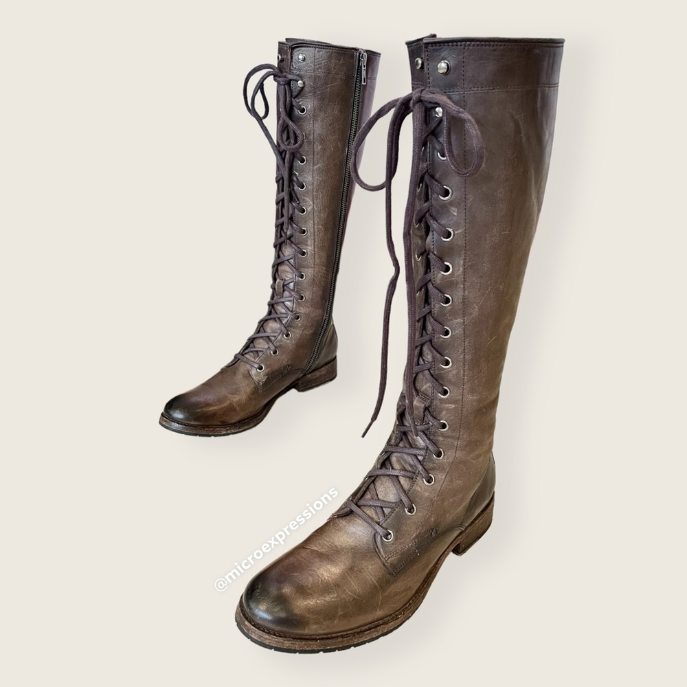 KATNISS Frye Melissa Tall Brown Leather Lace Up Knee High Vintage Riding Boot - Picture 8 of 16